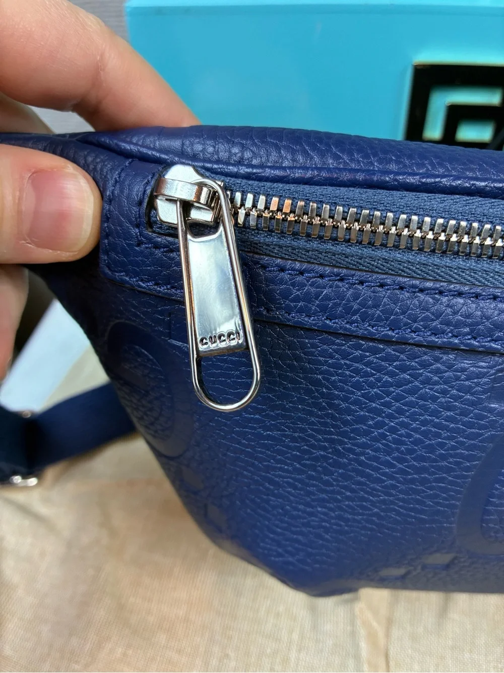 Gucci Jumbo GG Blue Leather Small Belt Bag Size 90cm - NWT Authentic - Picture 8 of 12